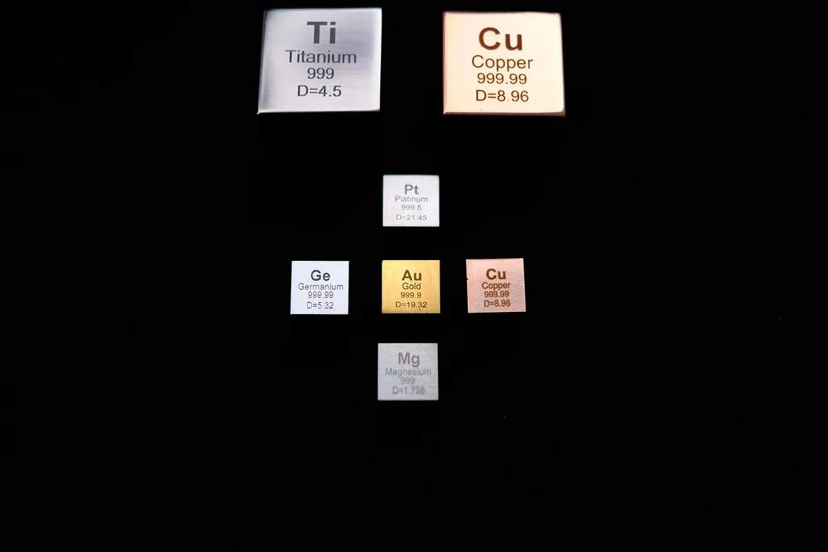 chemistry, science, elements, cube, density cube, platinum, gold, copper, titanium, germanium, magnesium, platinum, platinum, platinum, titanium, titanium, magn